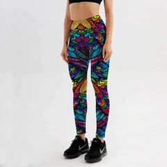 Quickitout Summer Style Women's Colorful Skull & Leaf Printed Slim Workout Leggings