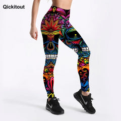 Quickitout Summer Style Women's Colorful Skull & Leaf Printed Slim Workout Leggings