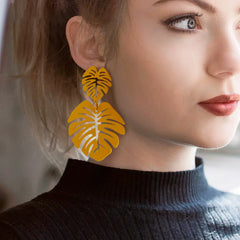 Yellow Leaf Dangle Earrings